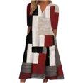 thumbnail image 1 of Vestido de media pantorrilla con bolsillo con estampado geométrico de manga corta suelta con cuello en V para mujer Fridja  qw7100, 1 of 8