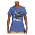 thumbnail image 2 of Wolves and the Moon in the Winter Night | Womens Animal Lover Graphic T-Shirt, Light Blue, X-Large, 2 of 3