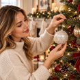 thumbnail image 4 of 3PC Christmas Hanging Ornaments Christmas Ball Ornaments Decorative Hanging Pendants, Champagne Glitter Shatterproof Baubles with Pearl Sequin Finishes for Xmas Tree 3.15Inch, 4 of 5