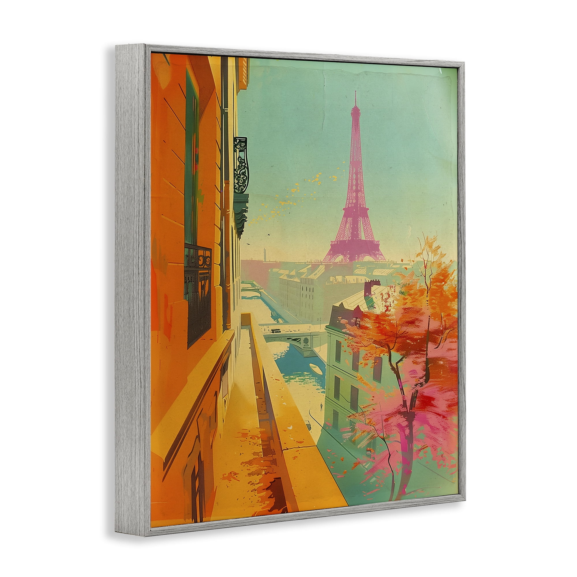 Stupell Industries Modern Eiffel Tower Town & City Painting Gray Framed Art Print Wall Art, 11 x 14