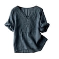 thumbnail image 2 of Dolkfu Oversized Tshirts for Women V-Neck Blue Short Sleeve Tops Stylish,Casual Embroidered T-Shirts Women'S Summer Tops, 2 of 5