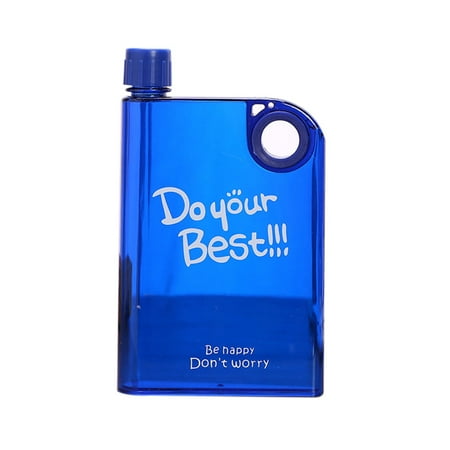 

380ml Flat Water Bottle A5 Memo Notebook Plastic Transparent Leak Proof Sport Travel Water Bottle