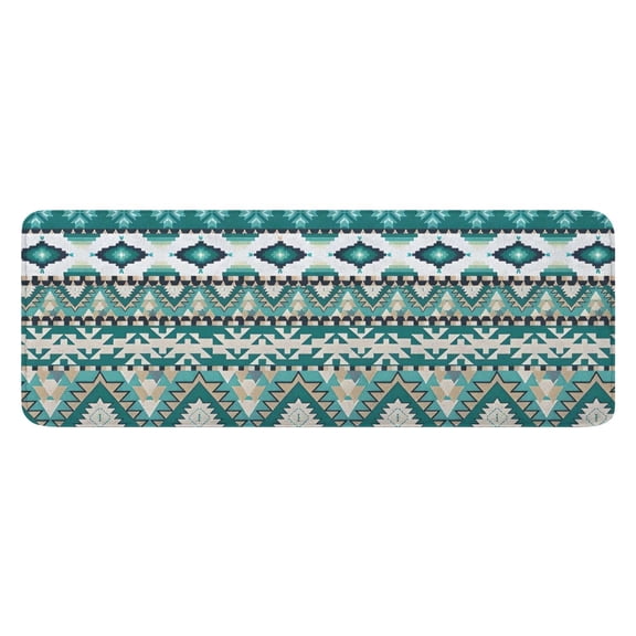Teal Geometric Boho Pattern Kitchen Rug Mat,Kitchen Runner Rugs Non Skid Washable,Decorative Kitchen Floor Mats for Kitchen,Sink,Laundry,17"x47.2"