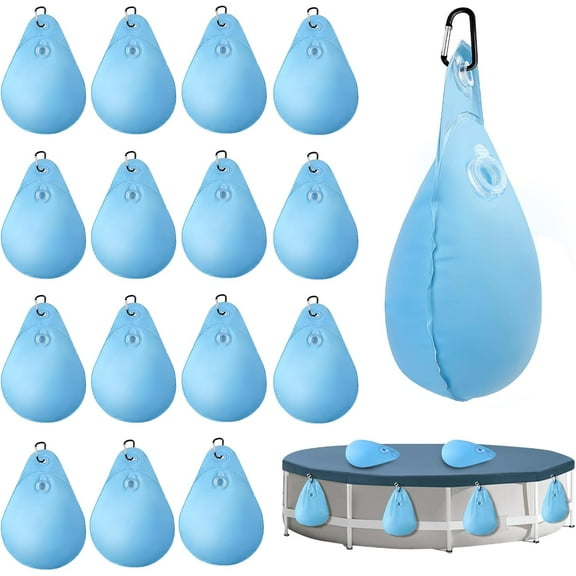 16 Pack Large Pool Cover Weights with Hooks, Leakproof Swimming Pool Cover Hanging Bag Thick PVC Pool Water Bags, Antifreezing Winter Pool Tarp Weights for Above Ground Pool Cover