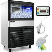 VEVOR 110V Commercial Ice Maker 155lbs/24H with 39LBS Bin, Clear Cube, LED Panel, Stainless Steel, Auto Clean, Include Water Filter, Scoop, Connection Hose, Professional Refrigeration Equipment