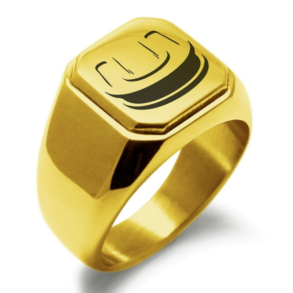 Stainless Steel Letter U Initial 3D Monogram Engraved Engraved Square Flat Top Biker Style Polished Signet Ring