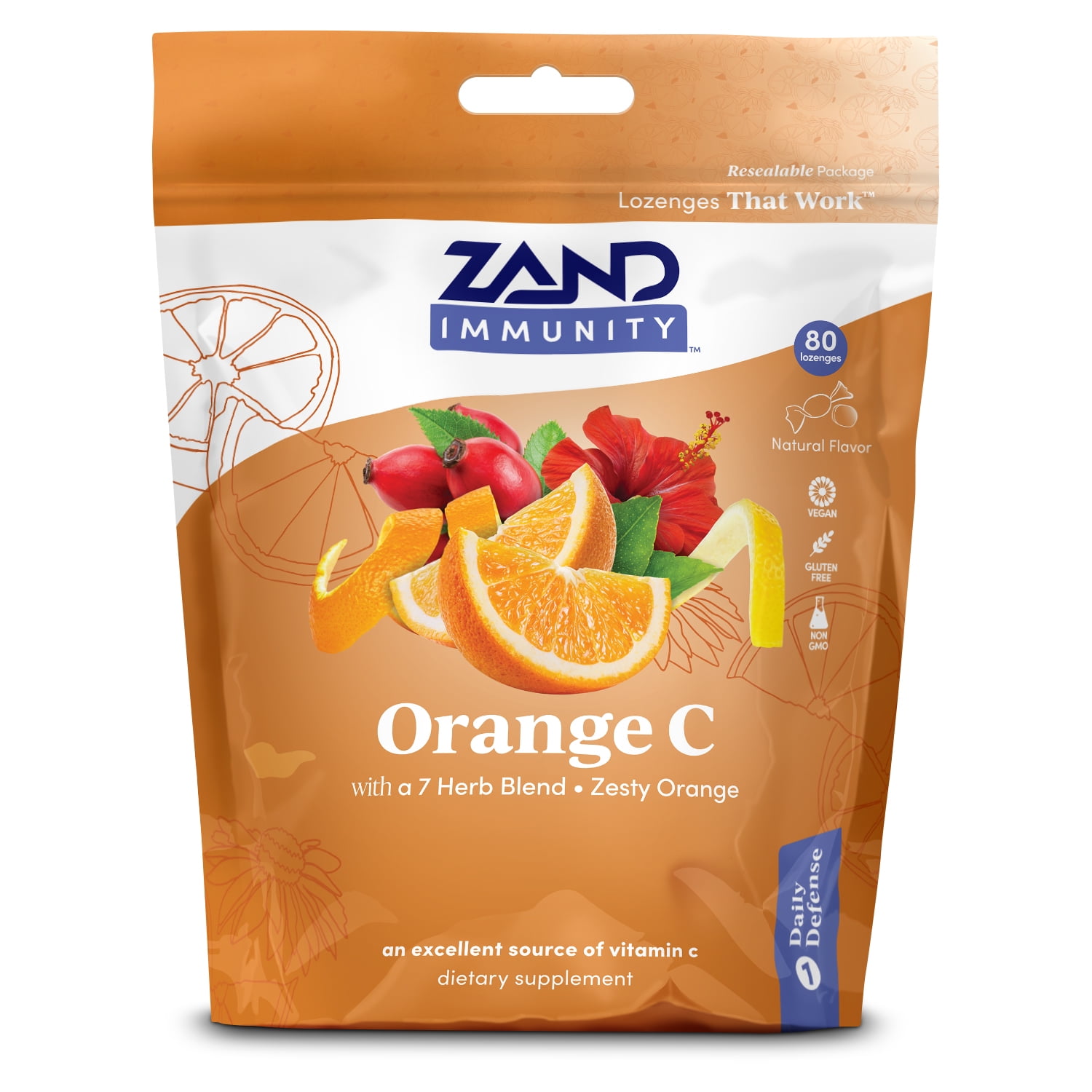 Zand Immunity Orange C HerbaLozenge | Vitamin C Throat Drops w/ Soothing Herb Extracts | Non-GMO (80 Lozenges)