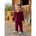 thumbnail image 3 of RUINIXCW 2Pcs Toddler Girl Velvet Outfit Puff Long Sleeve Doll Collar Solid Color Button Front Tops and Bell Bottom Pants Set, 3 of 9