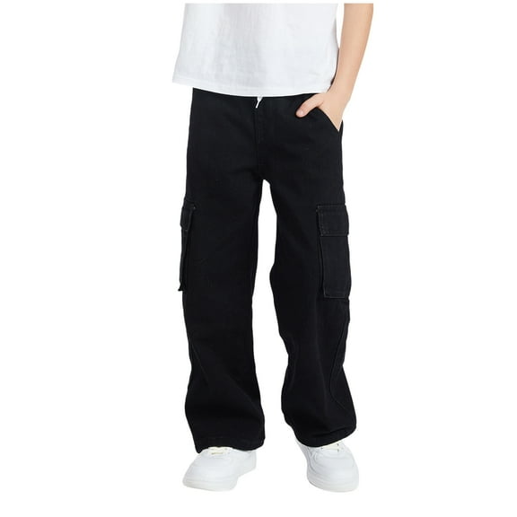 CZHQWE Boys Baggy Jeans Boys' Jeans Boys Cargo Baggy Pants Elastic Waist Wide Leg Jeans Casual Demin Pants With Pockets 12-13 Years