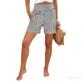 thumbnail image 3 of Garbnen Women's Striped Shorts High Waisted Summer Shorts Women Beach Going Out Breathable Color Block Shorts Women with Pockets Black L, 3 of 3