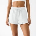 thumbnail image 7 of Women's Solid Color Shorts Liweisiy Drawstring Elastic Waist Ruffled Hem Loose Shorts Summer Casual Classic Shorts White 2XL, 7 of 7