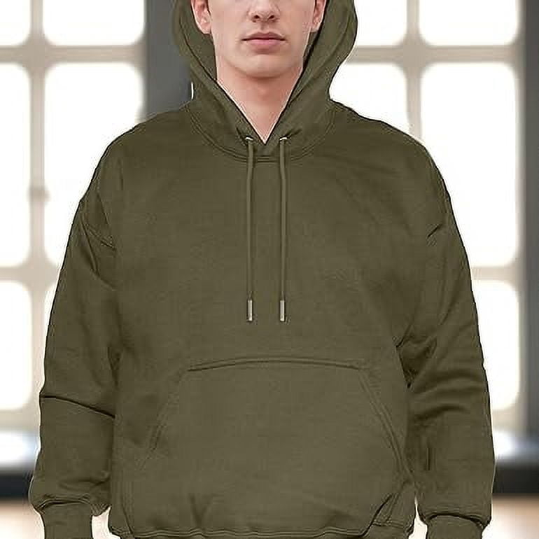 Elegant Comfort Men's Fleece Hoodies, Moisture Wicking & Breathable, Pullover Hooded Sweatshirt, Large, Olive Green