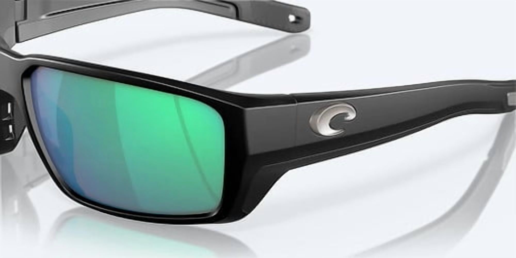 Costa Del Mar Men's 6S9079 Fantail Pro Polarized Rectangular Sunglasses, Matte Black/Green Mirrored 580G, 60mm