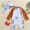 thumbnail image 5 of JUMEYU Baby Swimsuit Boy with Hat Infant Baby Boys Swimsuit One Piece Long Sleeve Rash Guard Zipper Bathing Suit Swimwear with Sun Cap Beachwear 12 18 Months (Brown,12-18 Months), 5 of 7