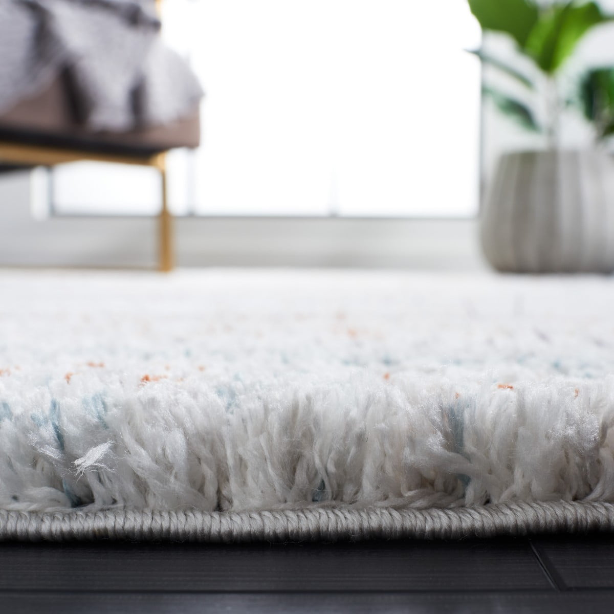 SAFAVIEH Berber Dayna Abstract Shag Area Rug, 4'5" x 6'5", Blue Rust/Ivory