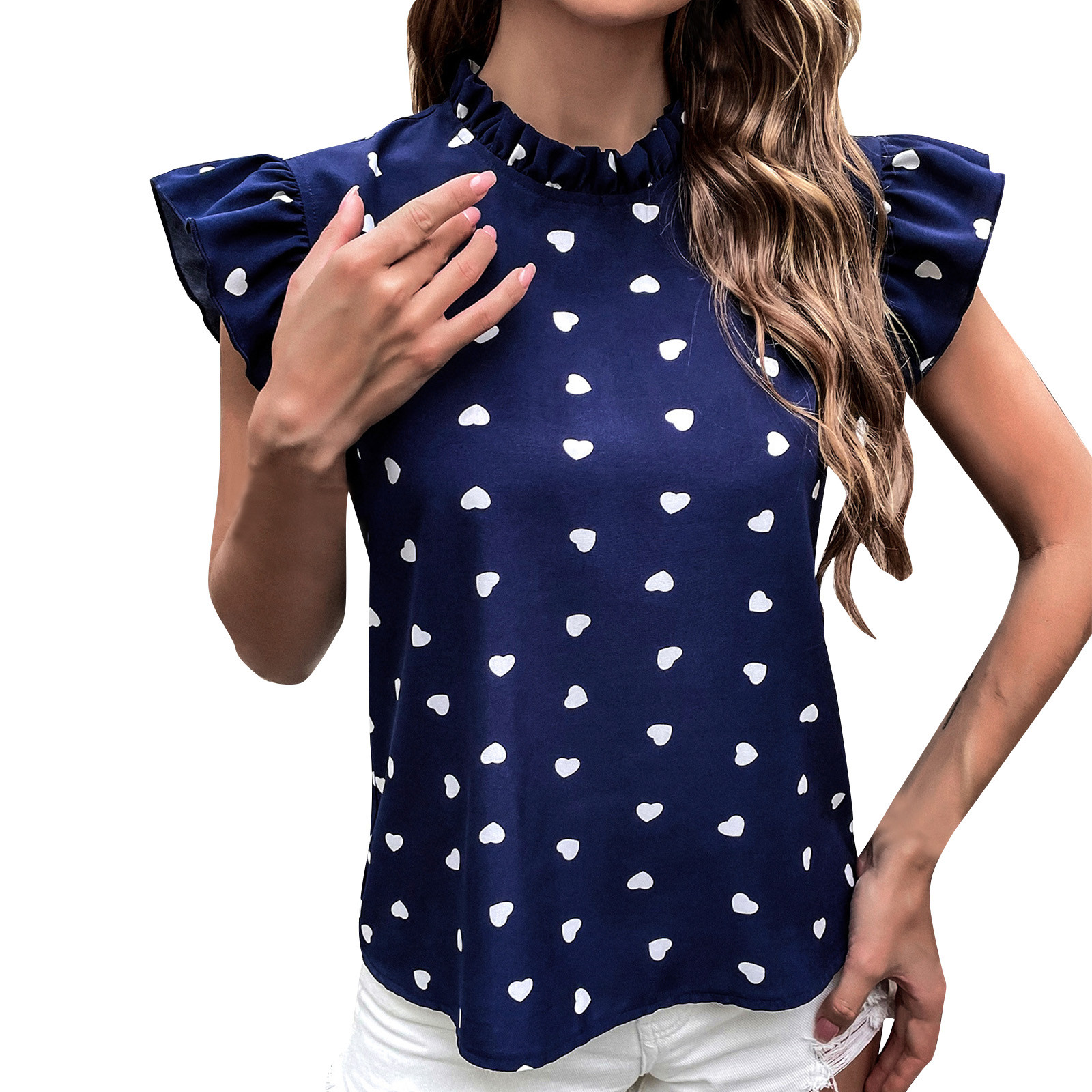 TAIAOJING Tshirt Women Summer Casual Short Sleeve Summer Pleated Polka Dot Round Neck Loose Top Fall T-Shirt - image 1 of 9