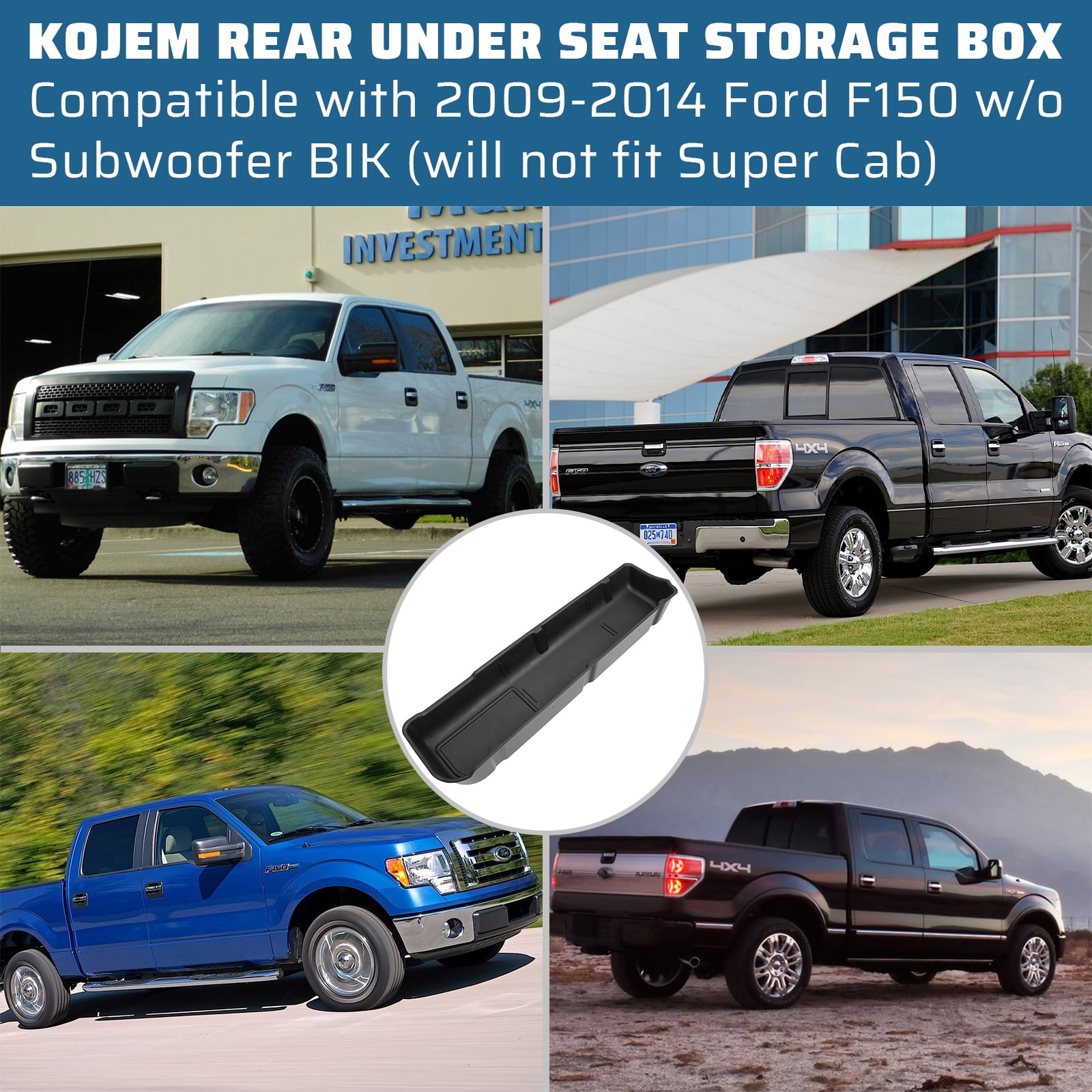 KOJEM Rear Under Seat Storage Box for 2009 - 2014 Ford F150 SuperCrew Crew Cab Underseat System Replaces 9L3Z-78115A00-CA 9L3Z78115A00CA