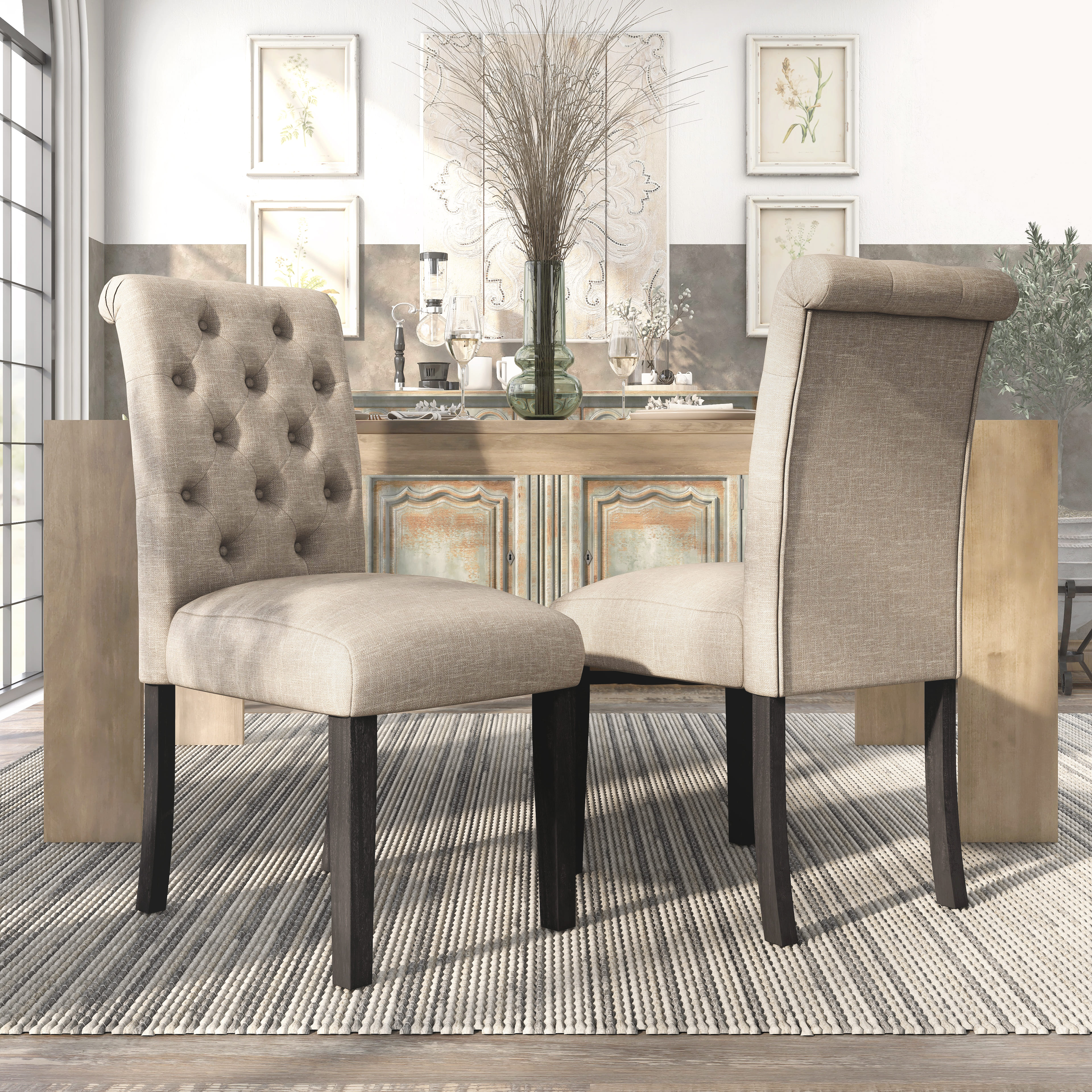 Furniture of America Flar Upholstery Side Chairs, Ivory - Set of 2