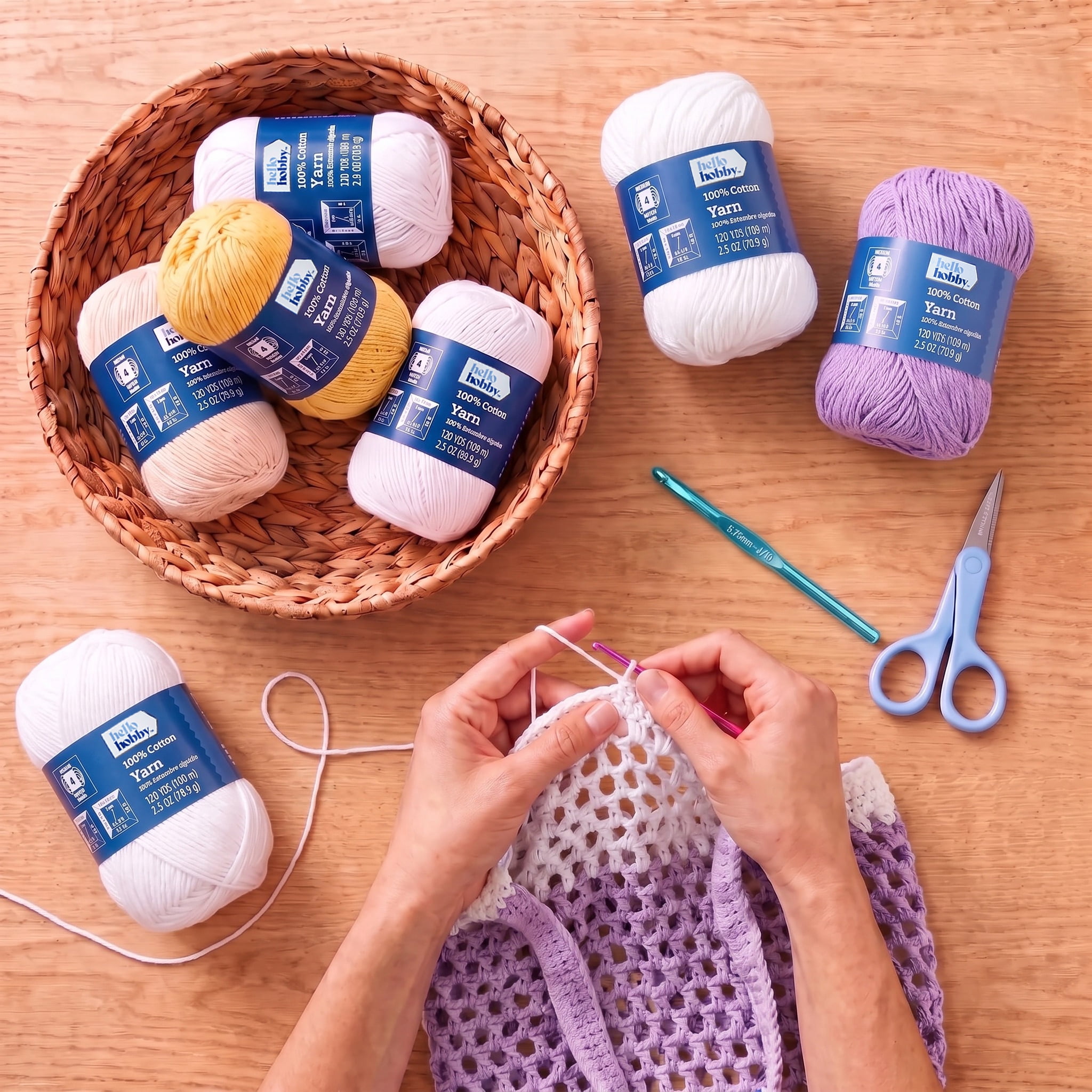 Hello Hobby Size 4 Medium Weight Cotton Violet Yarn, 2.5 oz, 120 yds