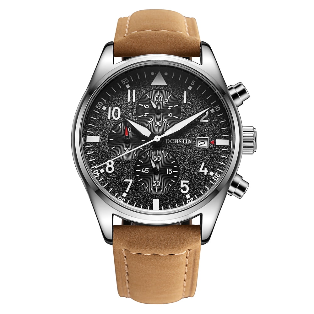OCHSTIN 3ATM Water Resistant Fashion Analog Watch Luxury Genuine Leather Strap Trendy Quartz Man Wristwatch with Calendar OCHSTIN 3ATM Water Resistant Fashion Analog Watch Luxury Genuine Leather Strap Trendy Quartz Man Wristwatch with Calendar