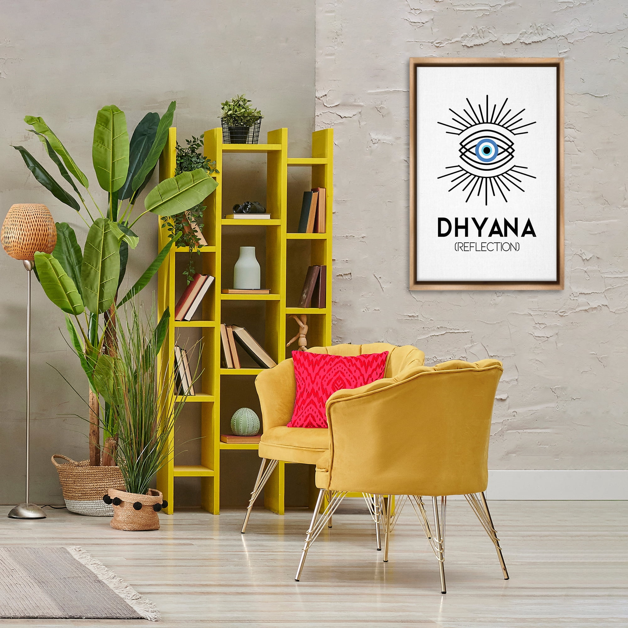 Stupell Industries Dhyana Reflection Eye Text & Numbers Painting Brown Floater Framed Canvas Art Print Wall Art, 21 x 31