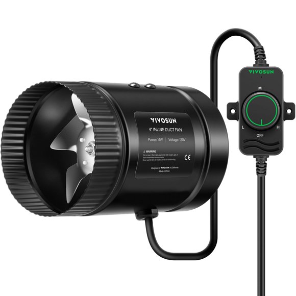 Ventilador de conducto elevador en línea VIVOSUN, 10 cm, 106 CFM, bajo nivel de ruido