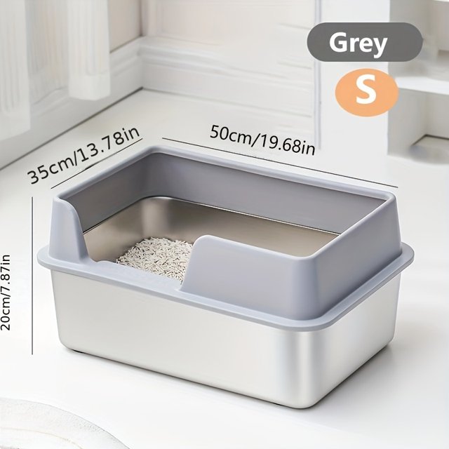 KEMORELA Extra Large Stainless Steel Cat Litter Box with Lid – Non-Stick, Leakproof, High-Sided Enclosure, Easy-Clean & Durable Design for Indoor Cats, Spacious Pet Waste Management Solution