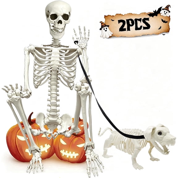 Seravin 2pcs Skeleton and Dog Skeleton Halloween Decorations Posable Skeletons Halloween Decorations Indoor Outdoor