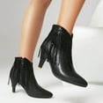 thumbnail image 4 of Women Boots Ankle High Fringe Short Boot Stiletto Pointed Toe Booties with Side Zipper (Black 44), 4 of 4