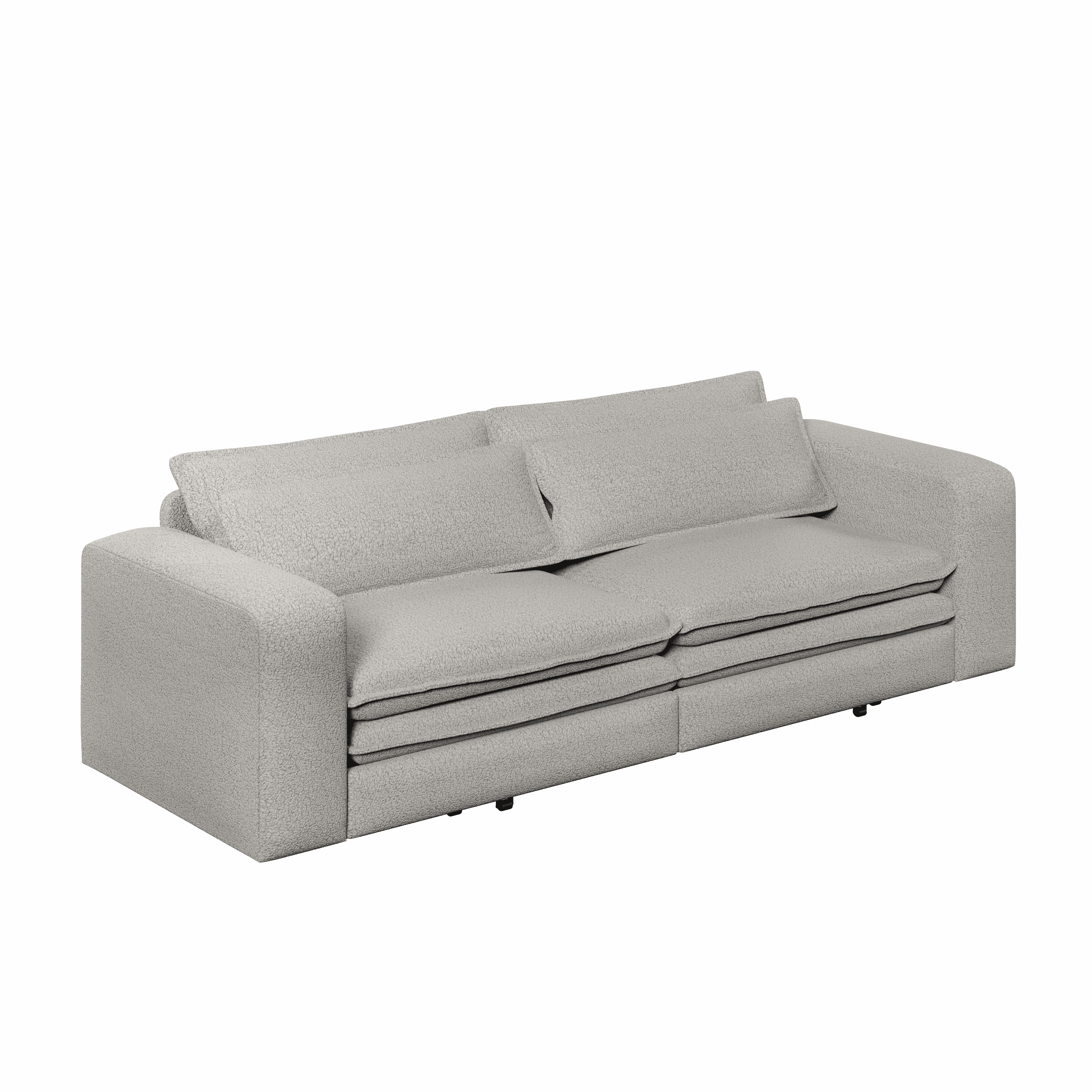 3-in-1 King Size Sleeper Sofa Bed, 93" Sherpa Fleece Pull Out Couch with Wide Armrests & Deep Seat, Modern Convertible Futon Lounge Sofa with 2 Pillows, Light Gray