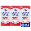 Clear Eyes Redness Eye Relief Lubricant Eye Drops, 0.5 fl oz, Pack of 3