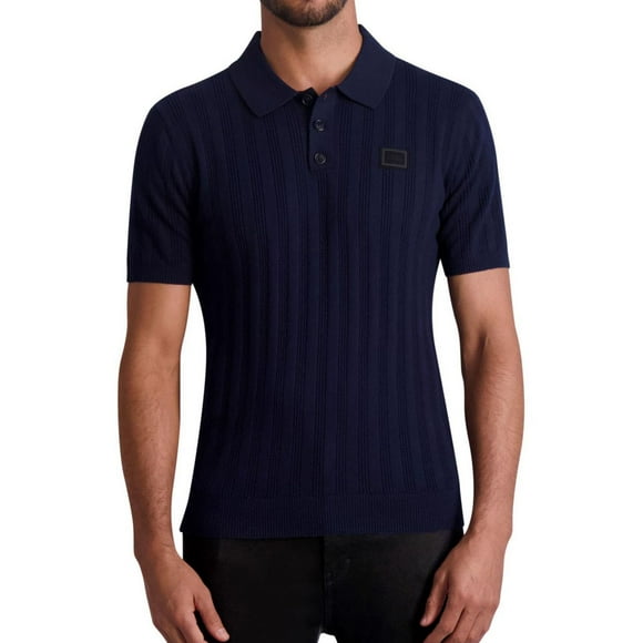 Karl Lagerfeld Mens Ribbed Knit Polo Shirt, Blue, XX-Large