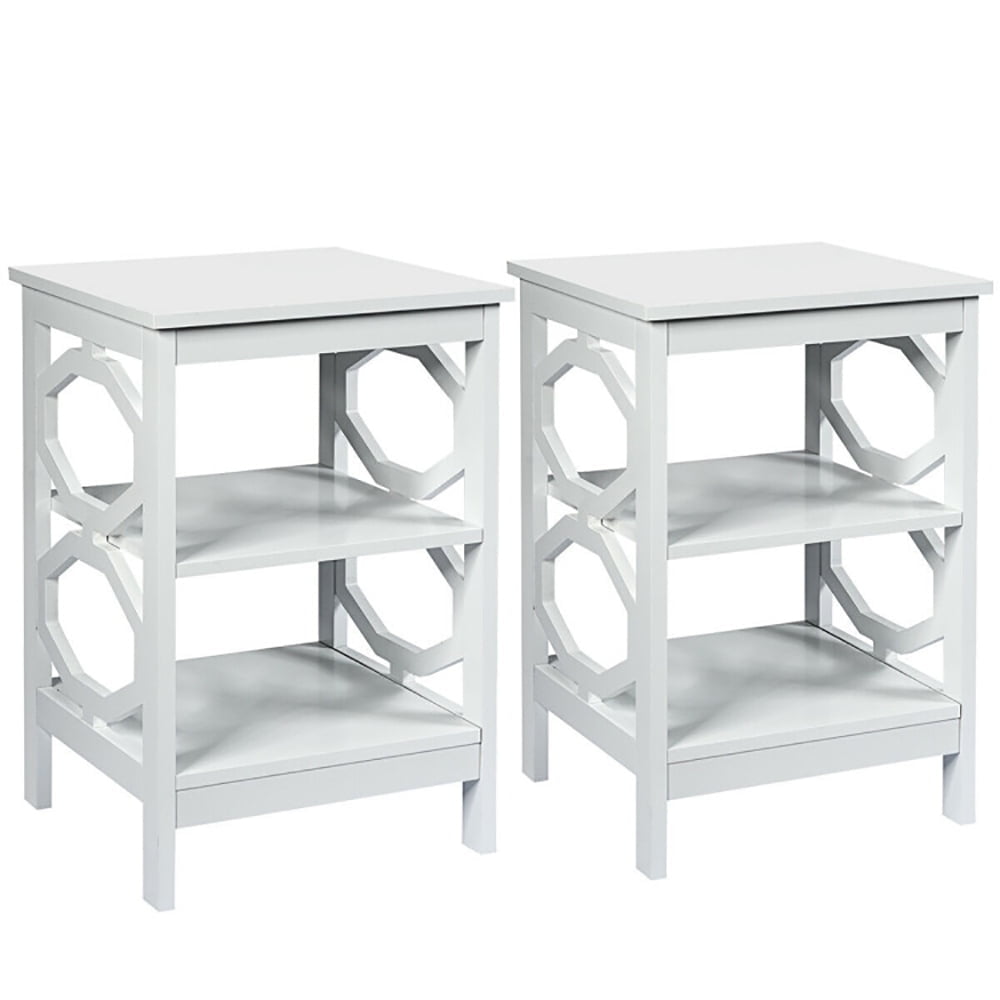 Demi Bonn 2 Pieces 3-tier End Side Table, Sofa and Bed Side Table, Nightstand Accent Table Storage Display Shelf, for Living Room, Bedroom, White