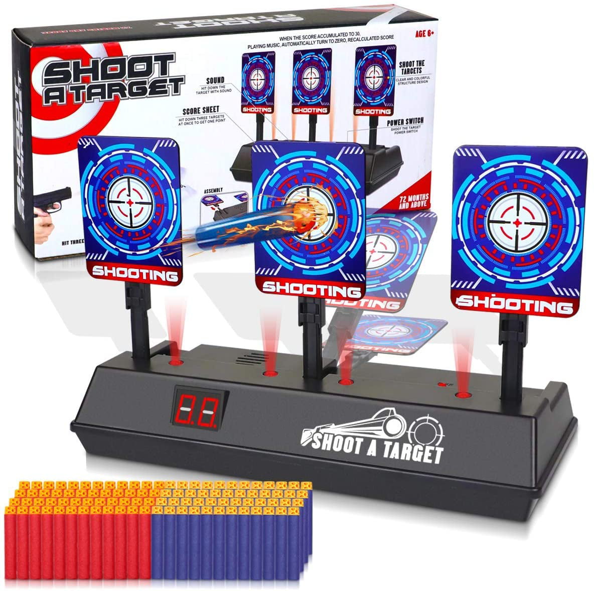 For NERF N-STRIKE Elite Electric 3 Target Blaster Bullet LED Gun Toy Score Shoot 