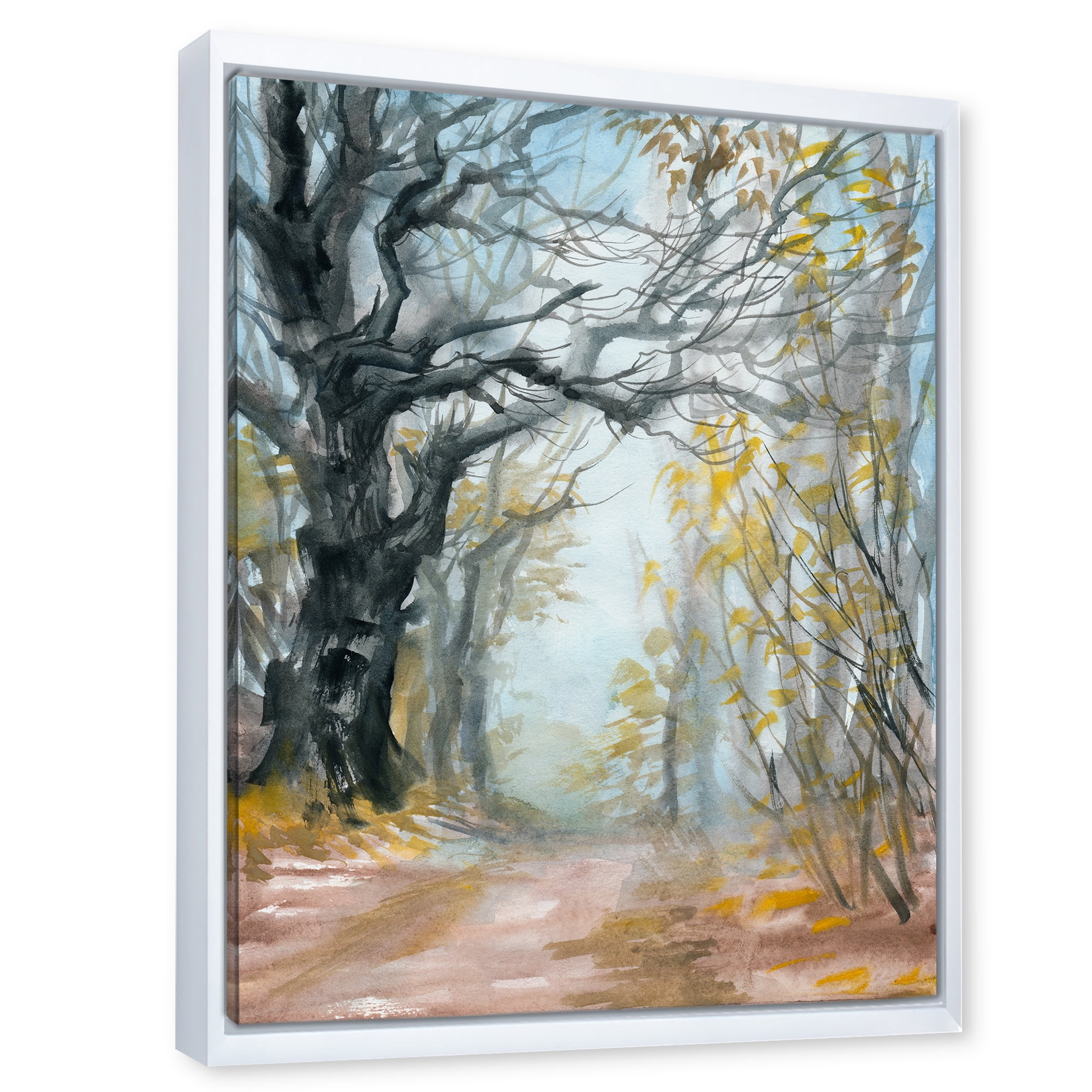 Designart 'Autumn in Misty Forest' Lake House Framed Canvas Wall Art Print