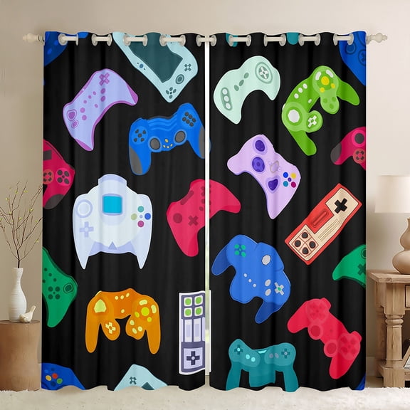jejeloiu Colorful Game Console Black Out Curtains,Kids Gamepad Controller Curtains Pack of 2 (42x63 Each),3D Video Games Bedroom Curtains For Teens,Luxury Bedroom Decor