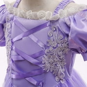 IBTOM CASTLE Little Girls Princess Halloween Cosplay Outfits for Kids Party Fancy Dress up Long Evening Gown 7-8 Years Purple