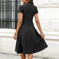 thumbnail image 3 of qucoqpe Women's Button Down Denim Dress Summer Short Sleeve V Neck Casual Flowy A Line Pleated Midi Jean Dresses, 3 of 10