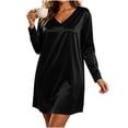 thumbnail image 4 of SELONE Nightgowns Long Sleeve for Women Satin V Neck Short Nightshirts Solid Pajamas Dress Fashion Party Nightwear, 4 of 8