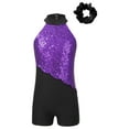 thumbnail image 3 of TiaoBug Kids Girls Sequins Halter Leotard Hip Hop Jazz Latin Dance Jumpsuit Unitard with Scrunchies Set Purple&Black 6, 3 of 7