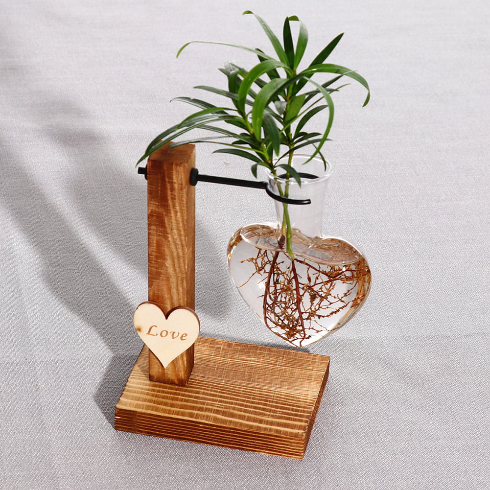 Bulb Glass Planter Vase Terrarium Flower Plant Container With Wooden Stand 4769 