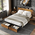 thumbnail image 2 of Satifur Queen Size Bed Frame with 2 Drawers & LED Lights & Charging Station, Beds with Headboard & 10.10" Under Bed Storage, No Box Spring Needed, Easy Assembly, Rustic Brown, 2 of 10