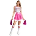 thumbnail image 6 of Aislor Women's Cheer Leader Costumes Cosplay Halloween Outfits Dress with Pom Poms Socks Pink XL, 6 of 7