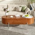 thumbnail image 2 of Tcbosik 47.2" Oval Coffee Table with Lift Top and 360° Faux Marble Rotating Tray, Cocktail Table with 2 Drawers, Center Table with Hidden Storage Space for Living Room, Easy Assembly, Brown, 2 of 10