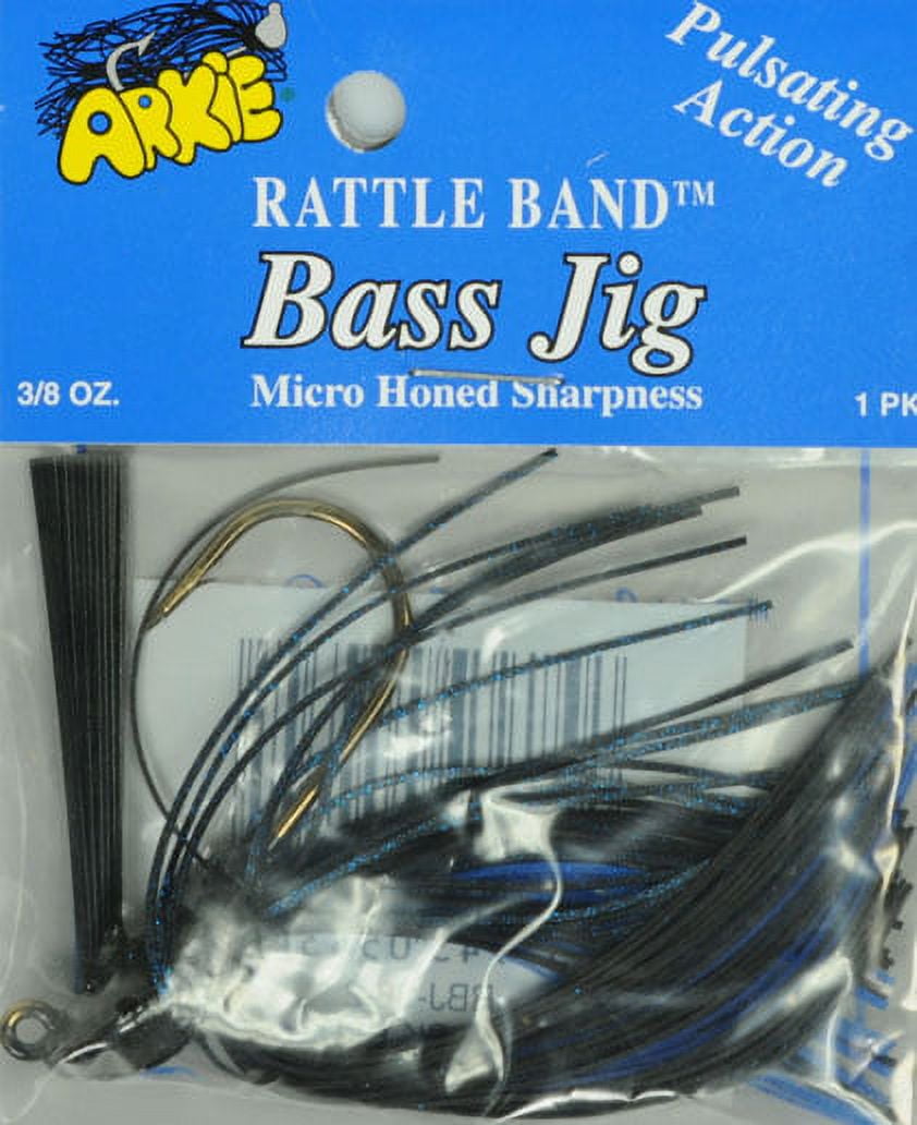 Arkie Lures Rattle Band Bass Jig, Size 3/8 oz.,Color Black/Blue