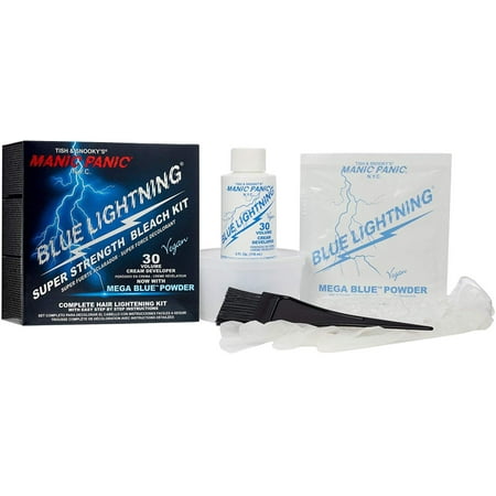 Blue Lightning Hair Bleaching Kit - (Super Strength) - 30 Volume Cream Developer With Mega Blue Toner Powder - Neutralizes Warm Tones, Lifts up to 5 Levels of.., By MANIC (Best Toner For Yellow Bleached Hair)