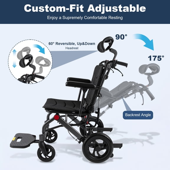 Reclining Wheelchairs, Folding Transport Wheelchair for Seniors, Adult Reclining Wheelchair