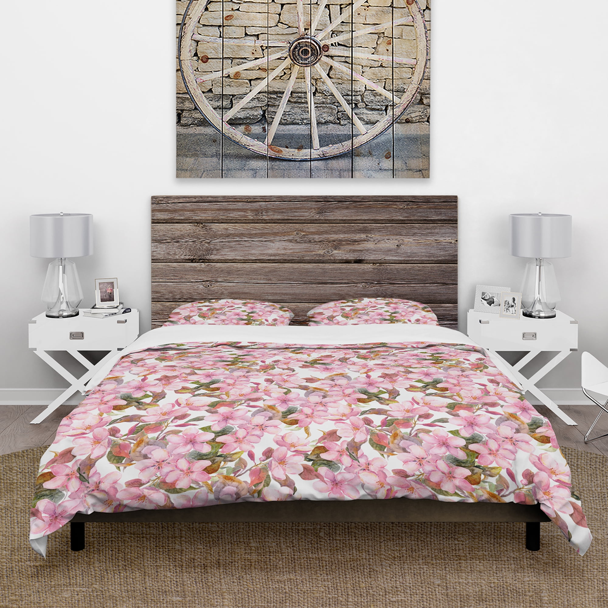 Designart 'Pink Blossoming Tropical Flowers' Abstract Duvet Cover Set