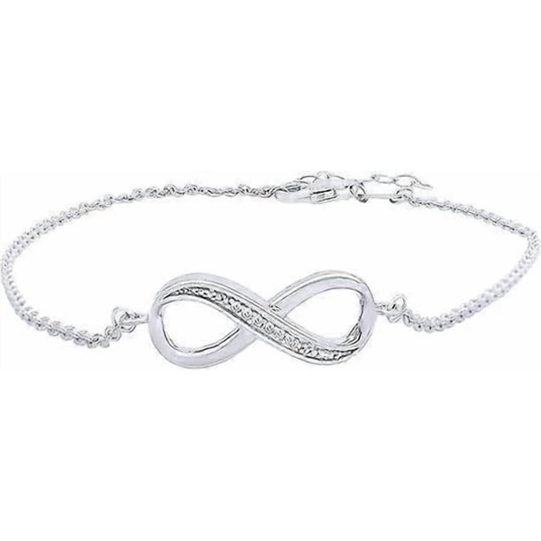 Natural Diamond Accent Infinity Love Adjustable Bracelet for Women in Sterling Silver (0.02 Cttw, I-J Color, I2-I3 Clarity),7' L +1'