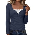 thumbnail image 2 of Sexlip Womens Snap Front Henley Top Long Sleeve Design Soft Fabric Relaxed Silhouette for Daily Errands Blue L, 2 of 9